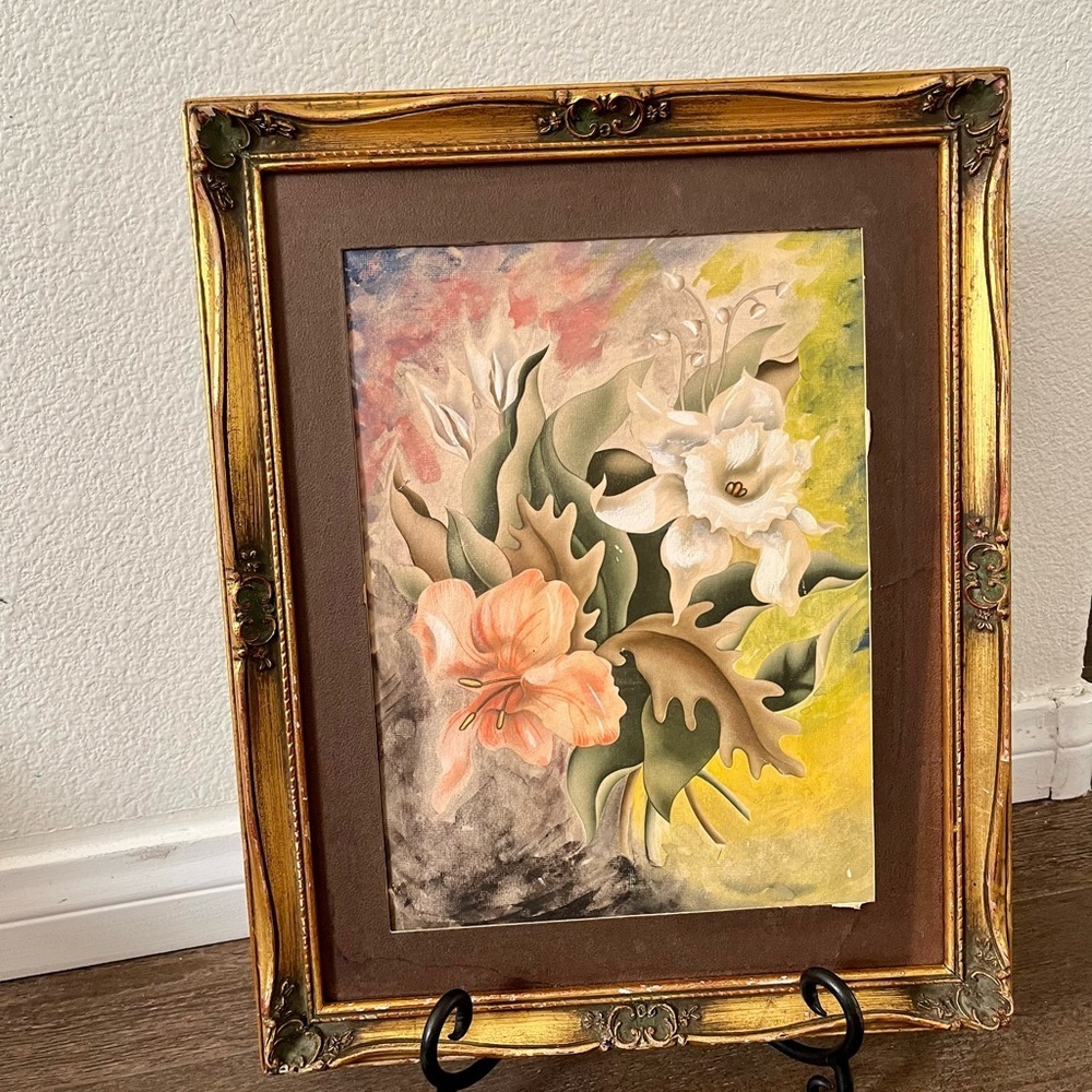 Elegant Floral Art in Gold Frame 13/16 inch